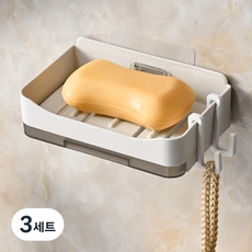 디엔오 물빠짐 비누 받침대 접착식 + 후크 2p 세트, 화이트, 3세트