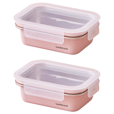 LocknLock 樂扣樂扣 彩色不鏽鋼保鮮盒 霧面玫瑰粉色 400ml, 2個, 單品