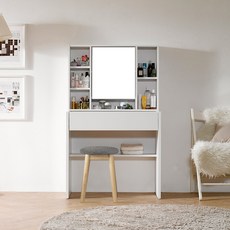 파로마 에일리 수납 화장대 800 + 원목 쿠션 스툴 방문설치, 화이트 + 트위트블랙