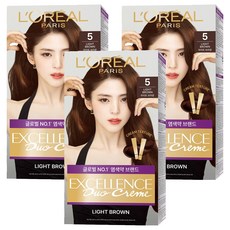 로레알파리 엑셀랑스 듀오크림 염모제, 5호 라이트 브라운, 3개