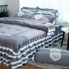 Ryugeumsuk 法式情調絲滑護理荷葉邊薄被, 炭灰色