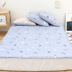 CHOUETTROOM 貓咪印花超細纖維床單, Blue