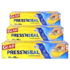 Glad Press’n Seal 強力保鮮膜 3入 - 多材質適用、輕鬆密封、延長保鮮期, 30cm, 43m, 1組