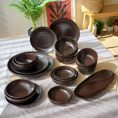 Onggi Jonggi 4人家庭餐具組 20件, 單一顏色, 飯碗+湯碗+小菜盤(小,中,大)+盤子(小,中,大)+魚盤