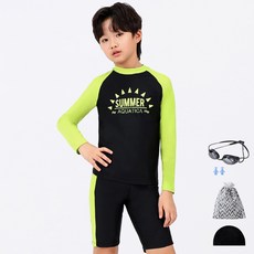 aquatica 兒童防磨衣上下裝 AQA313 + 專業泳鏡 + 泳帽 + 耳塞 + 透明收納袋組合