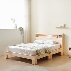 하모벨 밀라 편백나무 LED헤드 평상형 침대프레임 단품 방문설치, 내추럴