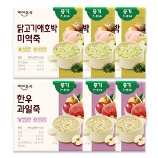 베이비본죽 실온 중기 이유식 2종 x 3p 세트, 한우 + 과일 혼합맛, 닭고기 + 애호박 + 미역 혼합맛, 180g, 1세트