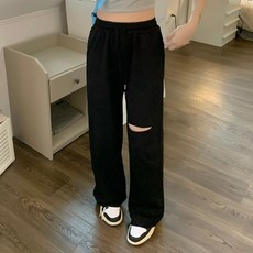 PEONIST 女款剪裁運動寬版鬆緊長褲