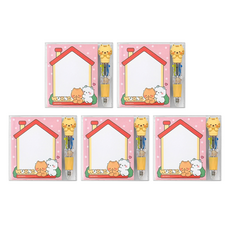 Woong-ie便條紙 + 4色筆組, 5套, 粉紅色