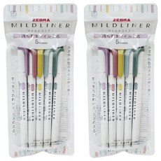 제브라 마일드라이너 OT 형광펜 5색 세트, 모스그린, 민트, 미모사옐로우, 스모크레드, 아이리스, 2세트