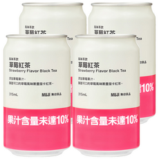 muji 無印良品 風味茶飲 草莓紅茶, 315ml, 4瓶