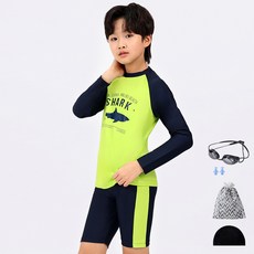 aquatica 兒童防磨衣上下身 AQA314 + 選手用泳鏡 + 泳帽 + 耳塞 + 塑膠袋組