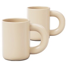 키에 베이직 도자기 뭉툭 머그컵 2개입 세트 280ml, 아이보리, 1세트