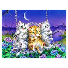 台中現貨 創彩 5D鑽石畫 40x30cm, 三隻貓咪, 1個