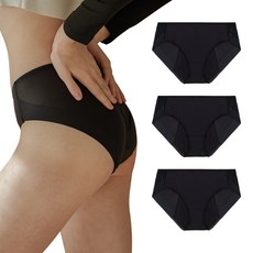 MULANG RUSE 女性無痕裸感生理褲 3件組, 黑色