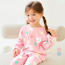 unifriend 兒童糖果熊蜜桃絨睡眠睡衣上下套裝