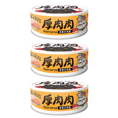厚肉肉 貓用營養主食罐 98%高含肉量 添加β-聚葡萄糖 添加酵母, 鮮燉雞 + 嫩鮭魚, 80g, 3罐