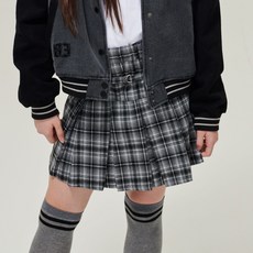 applepink 女童腰帶格紋百褶裙