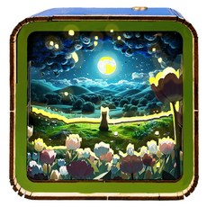 上手家居 3D拼圖夜燈手做材料包, 月色柔影 銀色 + 藍色