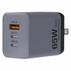 POLYWELL 寶利威爾 65W三孔PD快充頭 雙C + USB充電器 GaN氮化鎵 BSMI PW15-T05-A102, 槍灰色, 1個