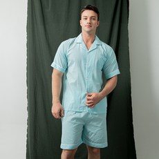 TERAWOOD 男款格紋泡泡紗短袖睡衣+短睡褲