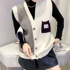 페이퍼먼츠 포켓 반에이크 니트 조끼 베스트 가디건 00767