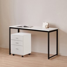 윌로우 플로우 철제 컴퓨터 가로 1400 세로 400 책상 + C타입 서랍장 세트 방문설치, 블랙+화이트(책상), 화이트(서랍장)