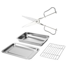 4BNK 無研磨劑廚房用方形全不鏽鋼託盤 + 可拆式剪刀, 1套, 大托盤 + 剪刀, 托盤 + 架子 + 托盤