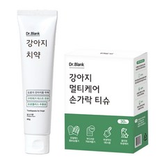 닥터블랭크 강아지 치약 닭고기향 80g + 멀티케어 손가락 칫솔티슈 30p 세트, 1세트