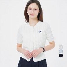 ELLE PARIS 여성용 시그니처 로고 자수 반팔 코튼 니트 가디건