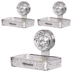 冰川紋吸盤肥皂架 免釘免鑽 瀝水設計 PET材質 浴室收納, 透灰, 3個