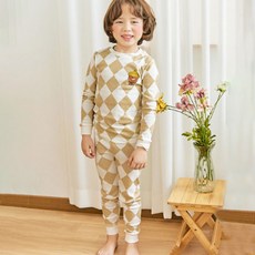 Maykids 童款橡實菱格紋30支棉九分袖家居服套裝