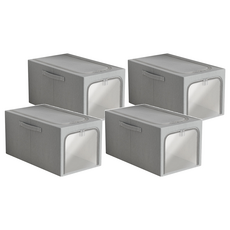 衣服收納箱, 加深款側開, 防塵防潮, 穩固結實, 49L, 灰色, 4個