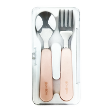 Dailylike Bonbon 兒童不鏽鋼餐具組, 湯匙+叉子, 蜜桃粉, 1組