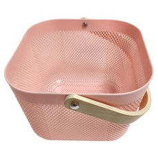 北歐簡約風木把手收納提籃 單把手款 粉色, 26 x 25 x 18cm, 1個
