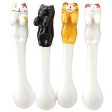 JUST HOME 貓樂園可掛式陶瓷咖啡匙4件組, 可愛貓咪圖案 趣味造型 杯緣子擺飾, 單色, 4個, 咖啡匙