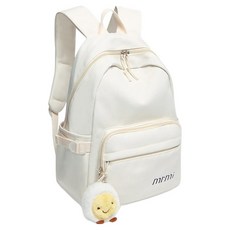 FROMHEAVEN 素色文字印花雙肩後背包 + 鑰匙圈吊飾 款式隨機, 象牙白