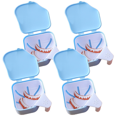 日式假牙套清潔雙層浸泡盒 藍色, 1入, 4入