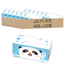 p&LiFE 奈芙 抽取式 萌熊生活紙 2層 100張, 48包, 1箱
