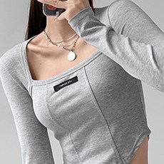 MarketA 女款方領短版長袖T恤