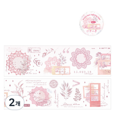 OLIVEPARTY 花卉蕾絲系列感性復古手帳裝飾設計紙膠帶捲筒貼紙, 2個, 粉紅色