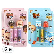 핑크풋 브레드이발소 피규어 연필캡 2종 x 2p 세트, 핑크, 블루, 6세트