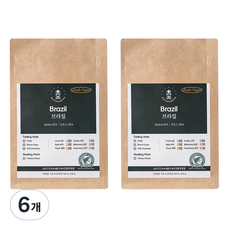 DUTCH&BEAN COFFEE 單一產區 巴西桑托斯 RFA 烘焙咖啡豆, 原豆(未研磨), 200g, 6個