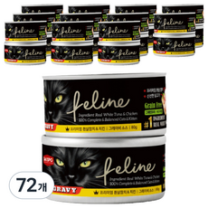 데이스포 필라인 그레이비 고양이 간식캔, 혼합맛(흰살참치/치킨), 80g, 72개