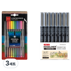 라인플러스 라인웍스 화인라이너 블리스터 0.3mm 10색 오리지날 + 엣지라이너 드로잉펜 8조 0.5mm세트, 혼합색상, 3세트