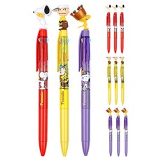 韓國 hM PLUS Peanuts 史努比公仔3色原子筆3入組 A款 0.5mm, 史努比手套, 查理, 糊塗塌客, 4套