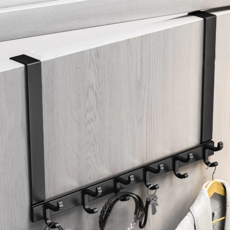 造型掛勾 加長款 6鉤 黑色 免釘 門後衣架, 1個