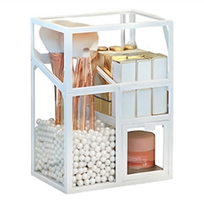 拍平方 韓系化妝品收納盒/化妝刷桶 送珍珠 20.7 x 15.2 x 10.8cm, 4個, 白色