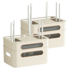 Beurrureikeu 2層路由器機上盒電線收納盒, 米色, 2個