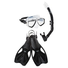 speedo 探險面鏡 + 呼吸管 + 蛙鞋套組 006 S-M 87530360006, 黑色, 1套